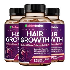 3 PACK NEW Rainbow Nutrients ADVANCED Hair Growth Vitamins – Biotin 10,000mcg