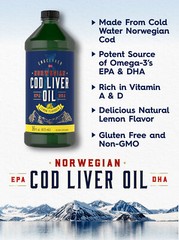 Cod Liver Oil Liquid | 16 fl oz 3 Pack | Lemon Flavor | Norwegian | by Carlyle