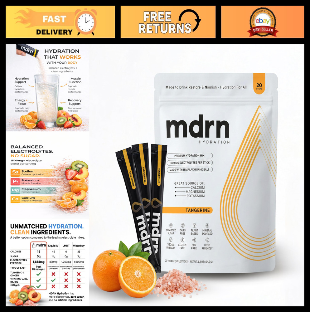 Electrolyte Powder Packets – Zero Sugar, Pink Himalayan Salt, Tangerine Flavor,