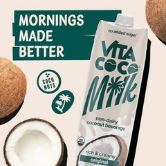 Vita Coco Organic Coconut Milk, Dairy Free, Unsweetened, 33.8 oz Pack of 6
