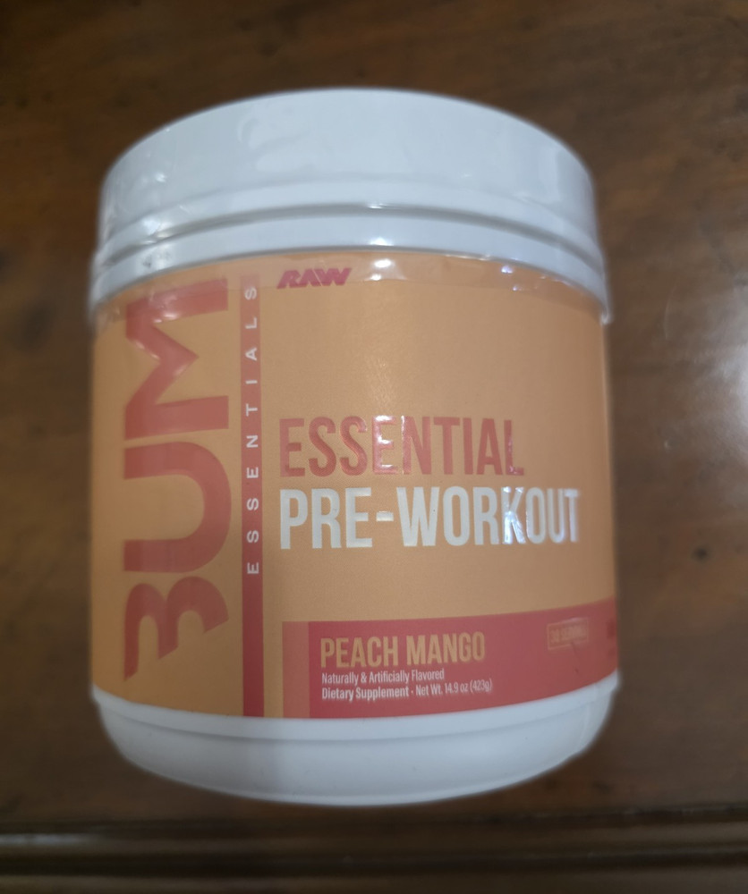 RAW Essentials Essential Pre-Workout Powder Peach Mango 14.9 oz EXP 11/2026