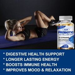 Raw Probiotics 100 Billion CFU Potency Digestive Immune Health 120 Capsules USA