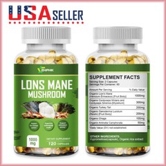 ZHPHK Lions Mane Extract Mushroom 1000mg – 120 High Strength Vegan Capsules