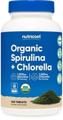 Organic Spirulina & Chlorella Tablets 3,000mg – Vegan, GMO-Free, Gluten-Free, 36