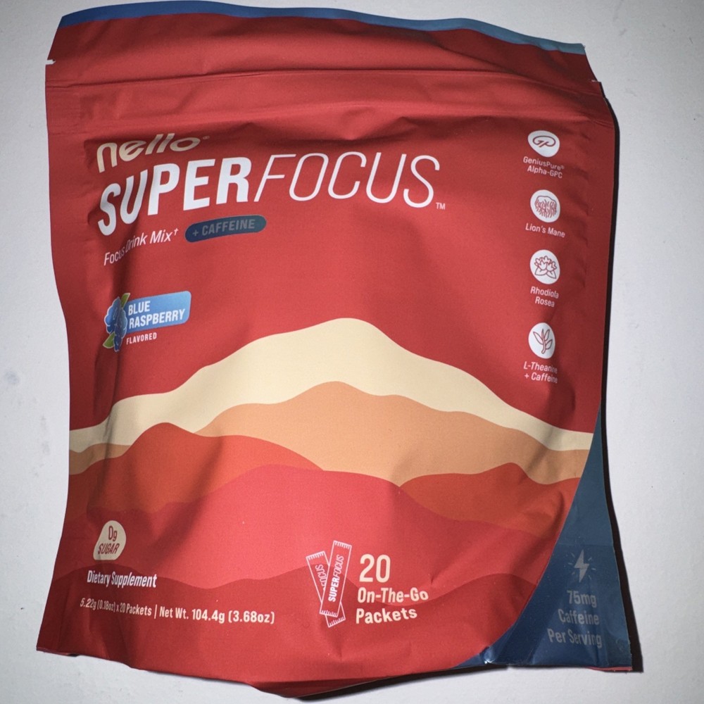 nello SUPERFOCUS Focus Drink Mix Powder Blue Raspberry 20 Sticks Exp: 01/28