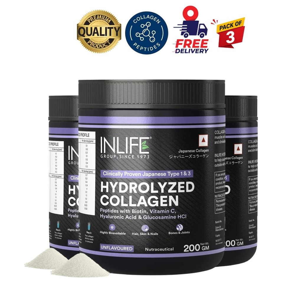 3 Pack I.nlife Collagen Peptides Powder Type 1 & 3 200g
