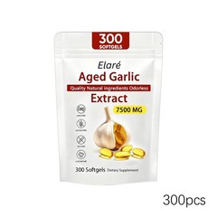 1X Elare Aged Garlic Extract, 300 Softgels, 7500mg Odorless | Heart & Immune