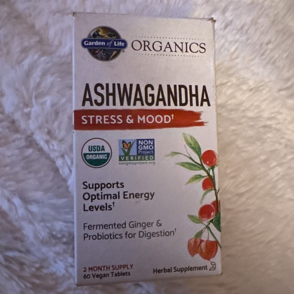 Garden of Life Organic Ashwagandha w Probiotics 2 Month Supply/60 Tabs EXP 3/26