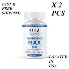2 BOTTLES–Bella All Natural Probiotics for Digestive & Immune Health, 60 B CFU