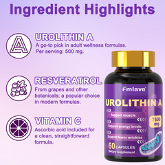 Urolithin A 500mg Resveratrol Healthy Aging Mitochondrial Mitophagy Support 60PC
