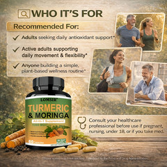 Moringa + Turmeric Curcumin Supplement for Gut Health, Energy – 60 Capsules