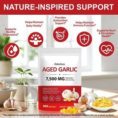 Odorless Garlic 7500Mg per Servings, 300 Softgels | 2 Years Aged Garlic Extra…