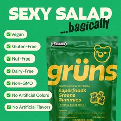 Gruns Adults Super Greens Gummies Multivitamin Superfood Gummy Bears 35Packs NEW