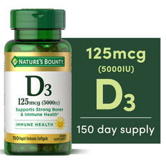 Nature’s Bounty Vitamin D3 5000 IU Softgels, Rapid Release, Immune 150 Count