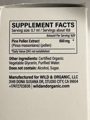 Wild Organic Pine Pollen Liquid Drops 4oz Alcohol Free Vegan 600mg Extract USA