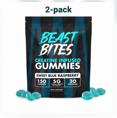 2-Pack Beast Bites Creatine Gummies Creapure Blue Raspberry