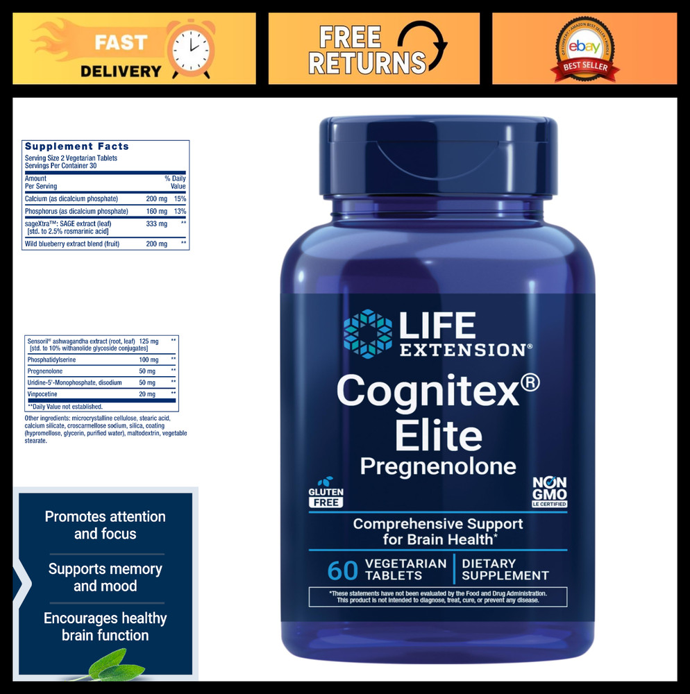 Cognitex Elite Pregnenolone Supplement – Focus, Memory, Attention, Gluten-Free,