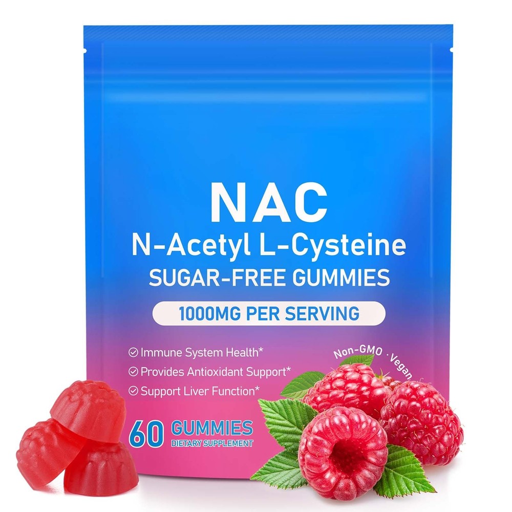 NAC 1000mg Daily Dietary Supplement, Non-GMO, 60 Vegan Gummies