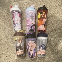 Lot of 6 Anime Girl Reusable Plastic Shaker Bottles 24 fl oz Screw-On Lid