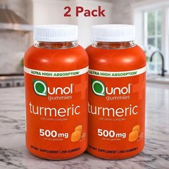 Qunol Turmeric Curcumin Gummies 500mg 2 Pack Tangerine Vegan Gluten Free