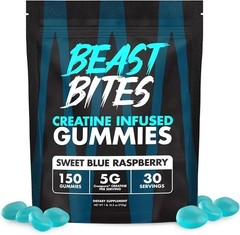 NEW Beast Bites Creatine Gummies Blue Raspberry 150ct FREE SHIPPING GOOD-+