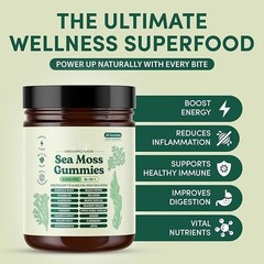 16 in 1 Organic Sea Moss Gummy | Irishmoss Extract 6000Mg | Green Apple Flavor