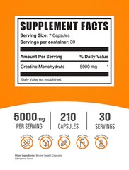 BulkSupplements Creatine Monohydrate 210 Capsules – 5000 mg Per Serving