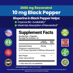 Resveratrol 3000 Mg – Powerful Antioxidant, Vibrant & Young Skin, Non-GMO
