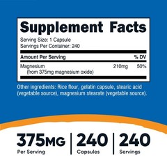 Nutricost Magnesium Oxide 375mg, 240 Capsules, 240 Servings