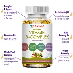 Vitamin B Complex,Vitamins B1,B2,B3,B5,B6,B8,B12,Energy, Metabolism Aid 10-120PC