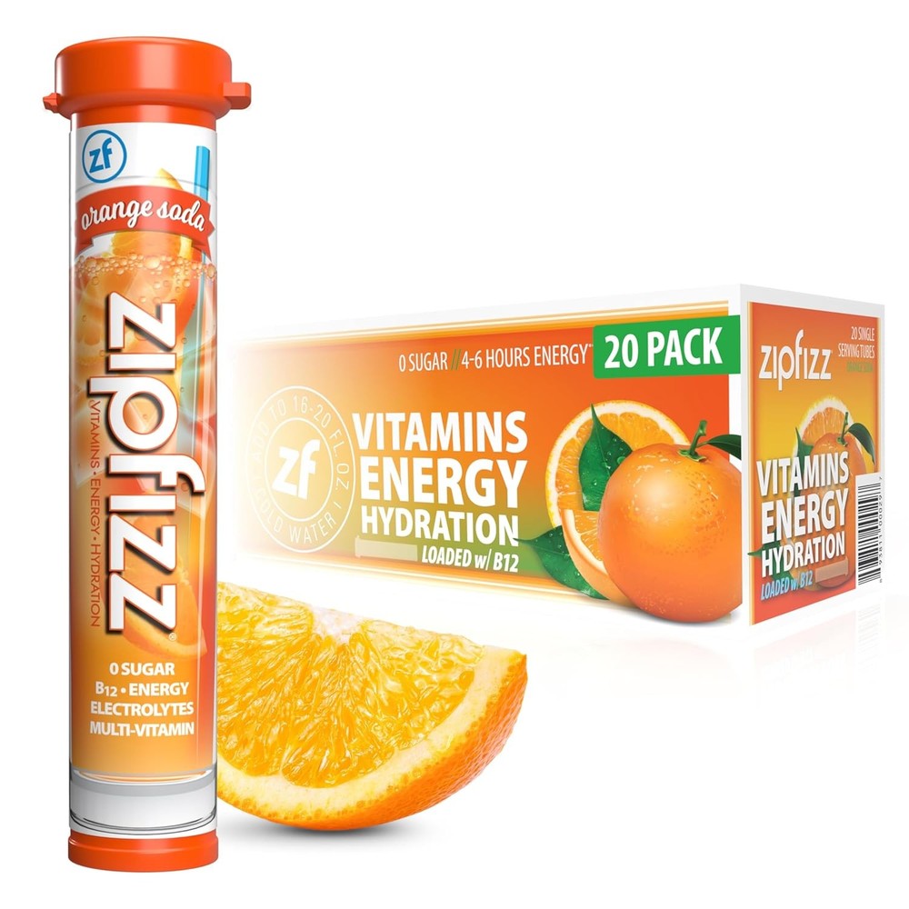 Zipfizz Energy Drink Powder, Daily Energy, Orange Soda Flavor, 20 Pack,