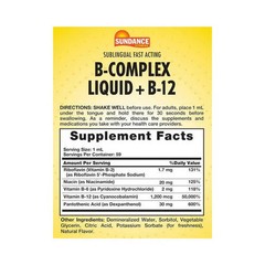 Sundance Vitamins B + B12 Complex Liquid Natural Berry Flavor 1200 mcg 2 Oz By S