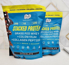 BESTIE STACKED PROTEIN GRASS FED WHEY chocolate 17oz (lot of 2) exp. 11/27