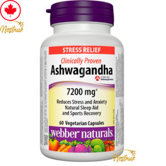 Webber Naturals Ashwagandha 7200mg| KSM-66 |60 Capsules| 1 Bottle |Stress Relief