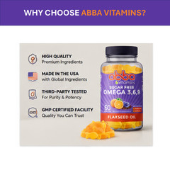 Abba Vitamins Omega Gummy Natural Flavors & color Flaxseed Oil based Star Kosher