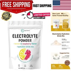 Hydrating Lemon Raspberry Electrolyte Powder – 2lbs, 139 Servings – Non-GMO