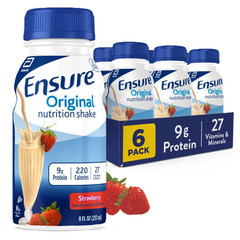 Ensure Original Meal Replacement Nutrition Shake, Strawberry, 8 fl oz, 6 Pack