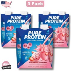 Pure Protein, Strawberry Complete Protein Shake, 30g Protein. (3 Pack)