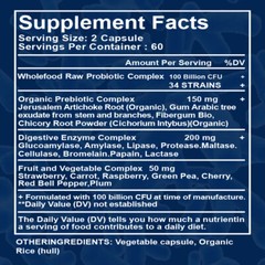 Raw Probiotics 100 Billion CFU Potency Digestive Immune Health 120 Capsules USA