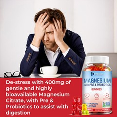 Magnesium Gummies – Sleep Support, Relieve Stress – with Prebiotics & Probiotics