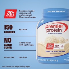 Premier Protein 100% Whey Protein Powder, Vanilla Milkshake, 30g Protein, 29 Ser