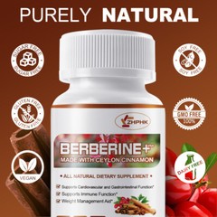 ZHPHK Premium Berberine HCL 1400mg Plus Organic Ceylon Cinnamon 60 Caps