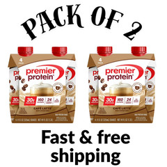(2 PACK) Premier Protein Shake, Café Latte, 30g Protein, 11 fl oz, 4 Ct EACH