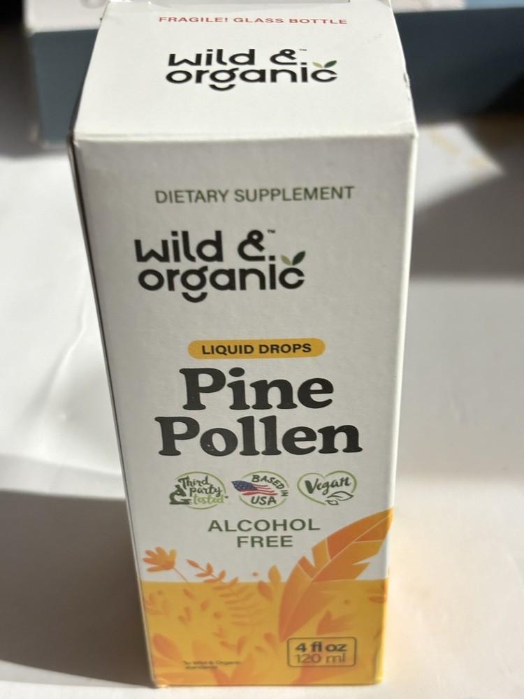 Wild Organic Pine Pollen Liquid Drops 4oz Alcohol Free Vegan 600mg Extract USA