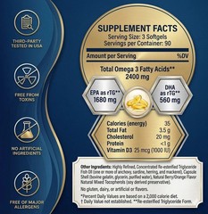 PRN De3 Omega 3 Supplement with Vitamin D3 – 270 Softgels Dry Eye Support