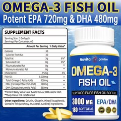 2 Pack 3000mg Omega 3 Fish Oil Supplement w/EPA & DHA,360 Softgels