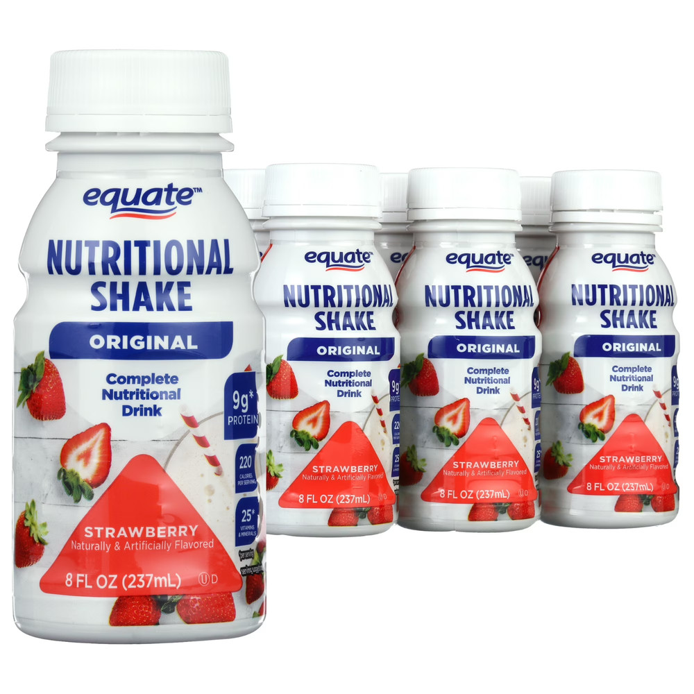 Equate Original Nutritional Shake, Strawberry, 8 Fl Oz, 6 Count