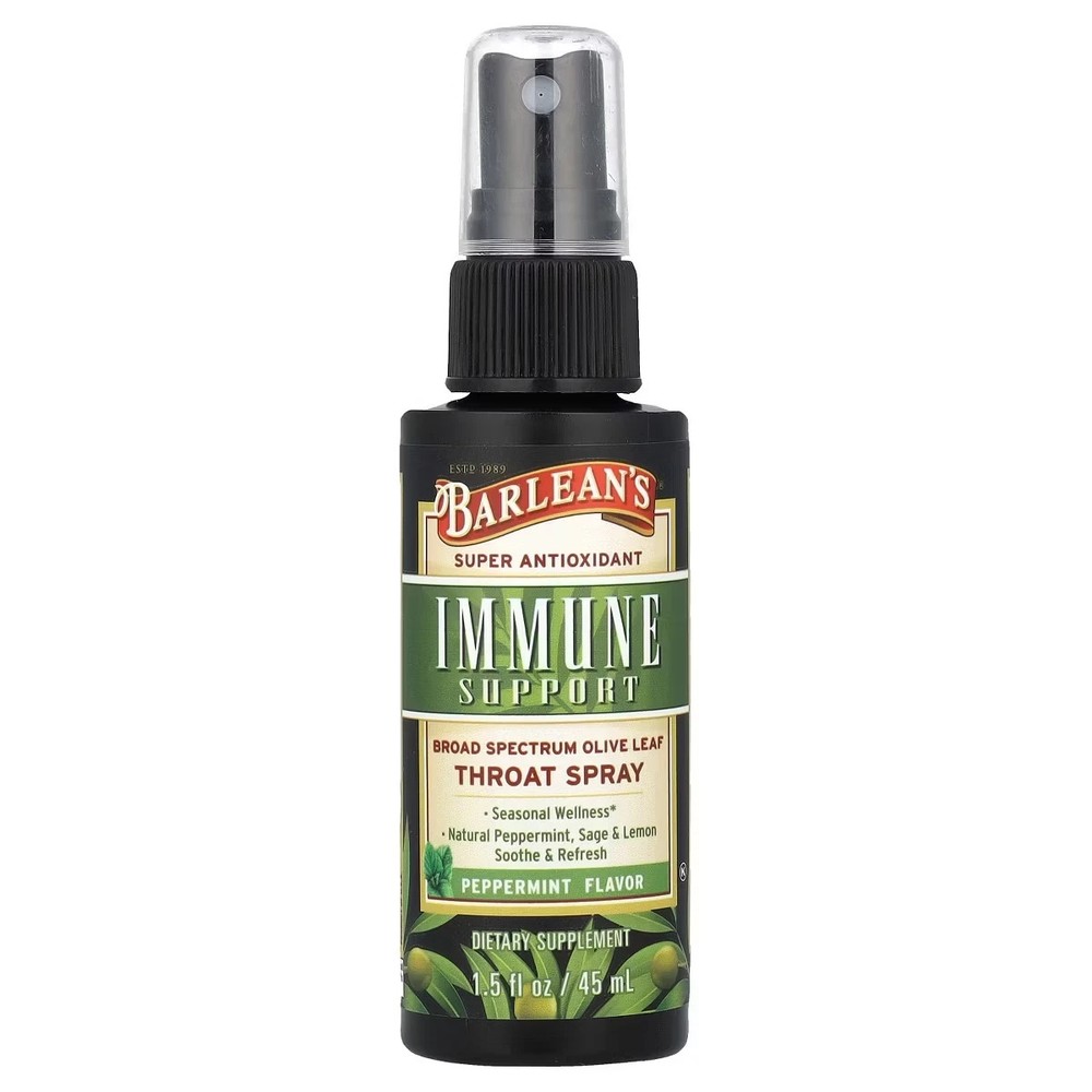 Immune Support Olive Leaf Throat Spray, Peppermint Flavor, 1.5 fl oz