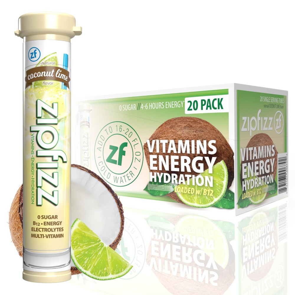 Zipfizz Daily Energy Drink Powder, Coconut Lime, 20 pack | 3in1 sustained ene…