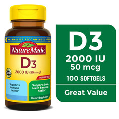 Vitamin D3 Dietary Supplement for Bone and Immune Health Support, 100 Count